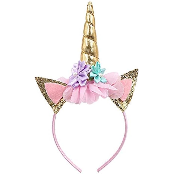 LOKIPA Unicorn Headband with Birthday Girl Sash for Kids Unicorn Birthday Party Supplies (Gold) - Image 2